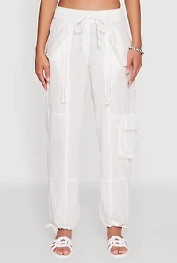 Womens Zip Pocket Drawstring Waist Utility Joggers, XL