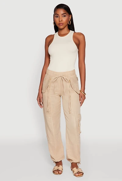 Womens Zip Pocket Drawstring Waist Utility Joggers,