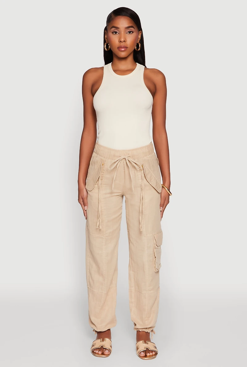 Womens Zip Pocket Drawstring Waist Utility Joggers,