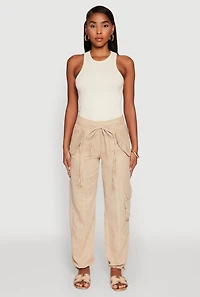Womens Zip Pocket Drawstring Waist Utility Joggers,