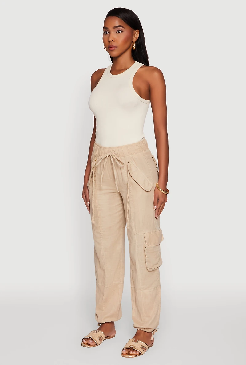 Womens Zip Pocket Drawstring Waist Utility Joggers,