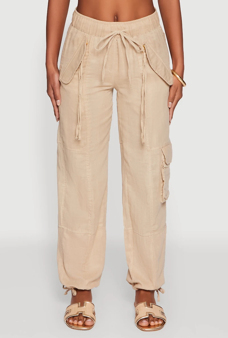 Womens Zip Pocket Drawstring Waist Utility Joggers,
