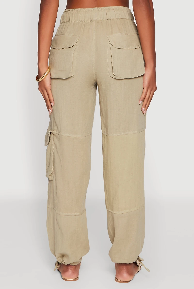 Womens Zip Pocket Drawstring Waist Utility Joggers, Green, Size XL