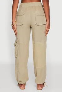 Womens Zip Pocket Drawstring Waist Utility Joggers, Green, Size XL