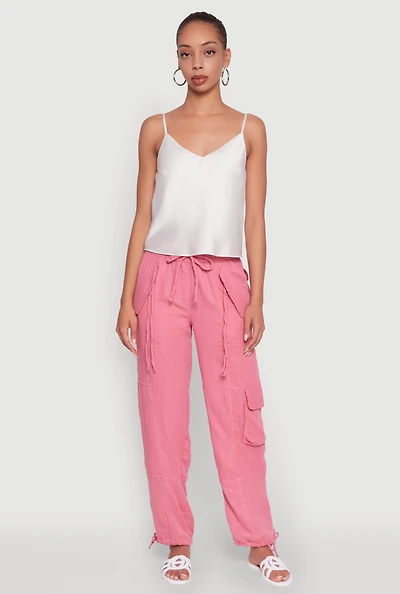 Womens Zip Pocket Drawstring Waist Utility Joggers,