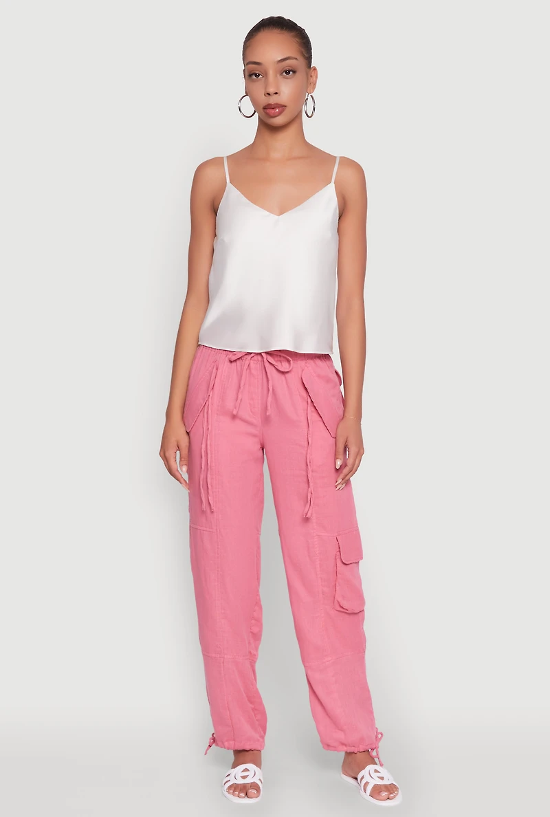 Zip Pocket Drawstring Waist Utility Joggers