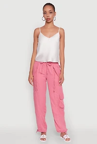 Zip Pocket Drawstring Waist Utility Joggers