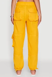Womens Zip Pocket Drawstring Waist Utility Joggers, Yellow, Size S