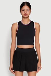 Womens Trendy Sleeveless Cropped Crew Neck Top with Contrast Trim, S