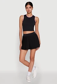 Womens Trendy Sleeveless Cropped Crew Neck Top with Contrast Trim, Black,