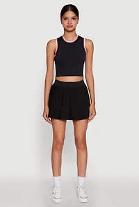 Womens Trendy Sleeveless Cropped Crew Neck Top with Contrast Trim, Black,