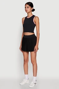Womens Trendy Sleeveless Cropped Crew Neck Top with Contrast Trim, Black,