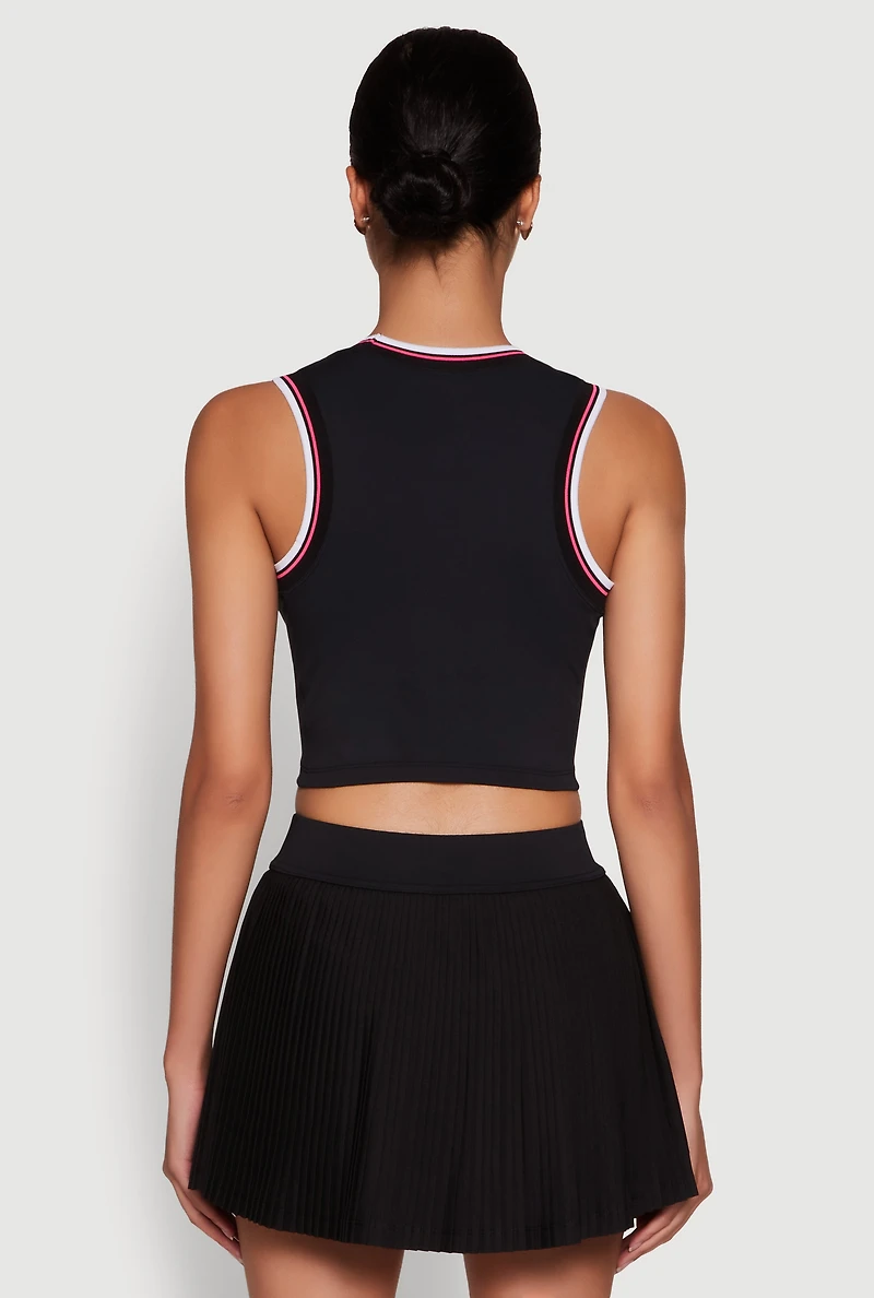 Womens Trendy Sleeveless Cropped Crew Neck Top with Contrast Trim, Black,
