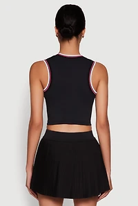 Womens Trendy Sleeveless Cropped Crew Neck Top with Contrast Trim, Black,