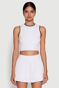 Womens Trendy Sleeveless Cropped Crew Neck Top with Contrast Trim, White, Size M