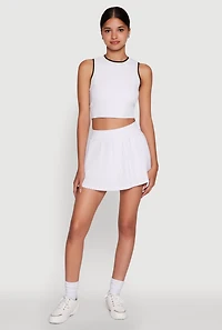 Womens Trendy Sleeveless Cropped Crew Neck Top with Contrast Trim, White, Size M