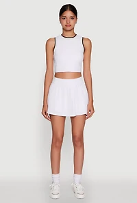 Womens Trendy Sleeveless Cropped Crew Neck Top with Contrast Trim, White, Size M