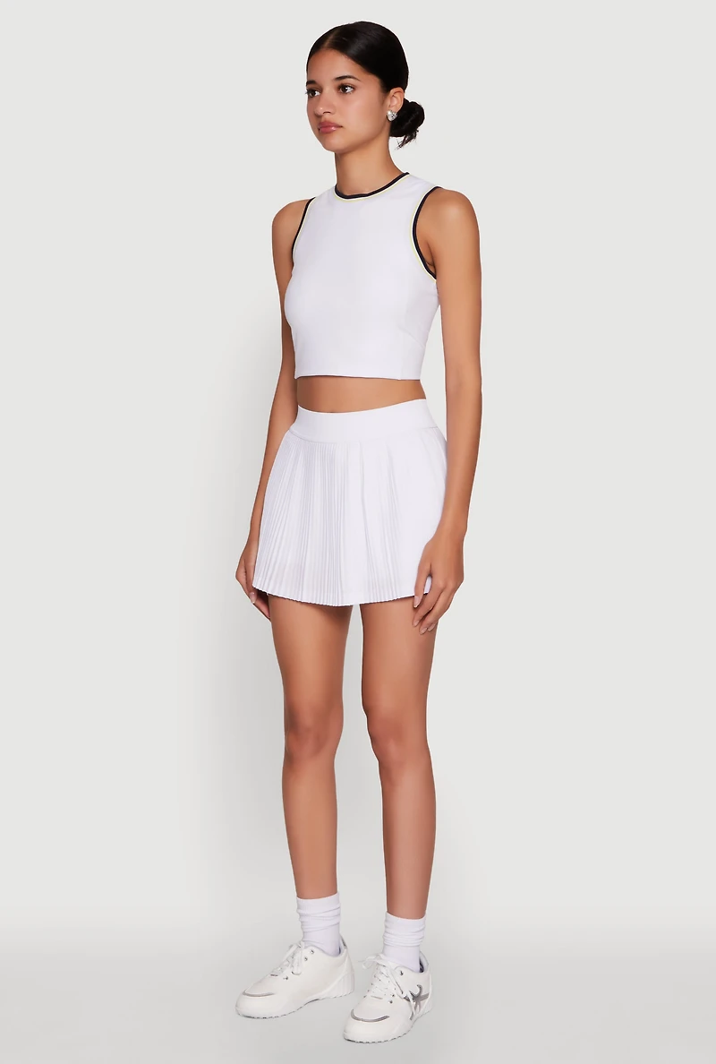 Womens Trendy Sleeveless Cropped Crew Neck Top with Contrast Trim, White, Size M