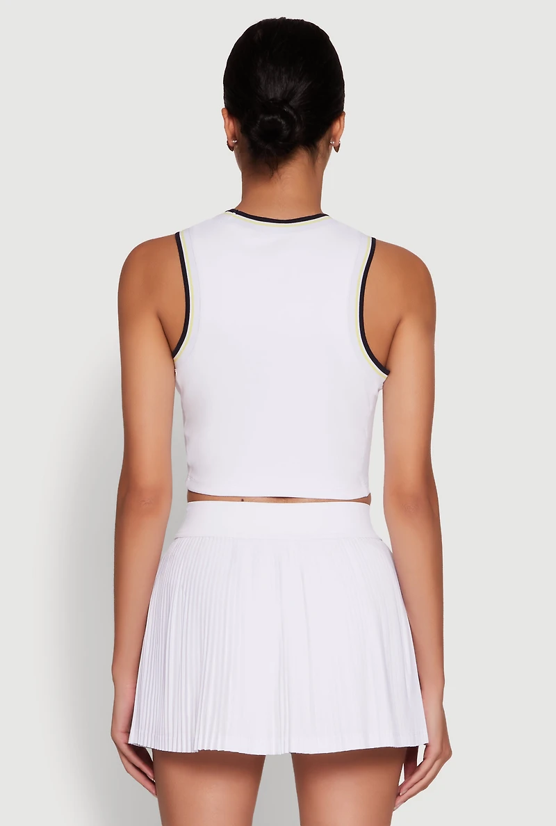 Womens Trendy Sleeveless Cropped Crew Neck Top with Contrast Trim, White, Size M