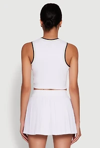 Womens Trendy Sleeveless Cropped Crew Neck Top with Contrast Trim, White, Size M