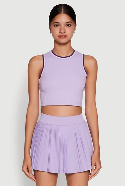 Womens Trendy Sleeveless Cropped Crew Neck Top with Contrast Trim,