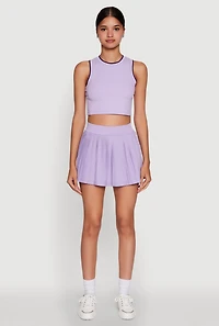 Womens Trendy Sleeveless Cropped Crew Neck Top with Contrast Trim, Purple, Size M