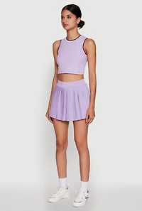 Womens Trendy Sleeveless Cropped Crew Neck Top with Contrast Trim, Purple, Size M