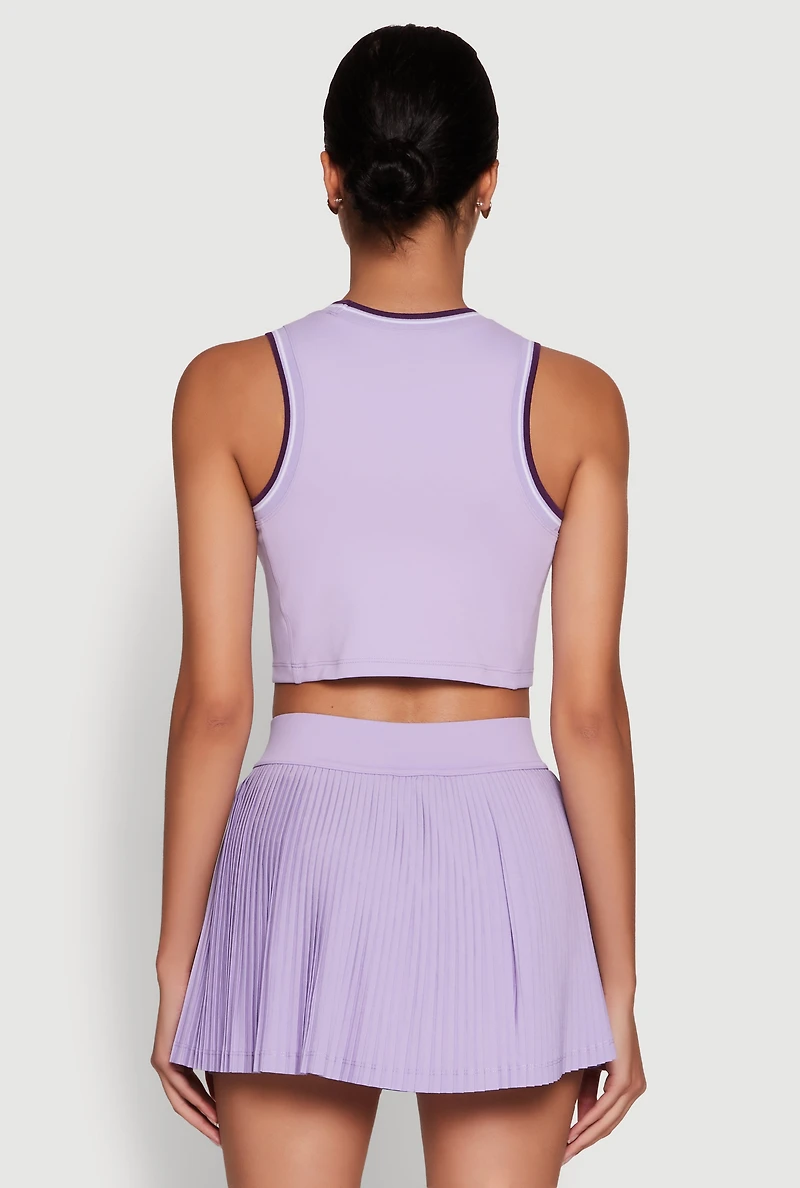 Womens Trendy Sleeveless Cropped Crew Neck Top with Contrast Trim, Purple, Size M