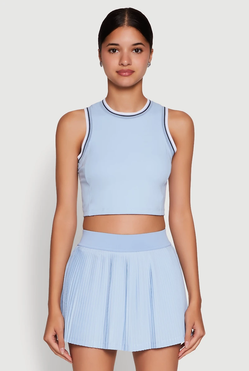 Womens Trendy Sleeveless Cropped Crew Neck Top with Contrast Trim,