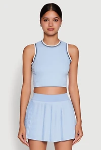 Womens Trendy Sleeveless Cropped Crew Neck Top with Contrast Trim,