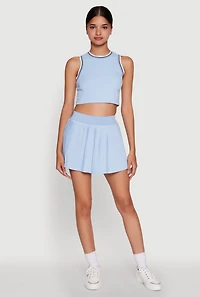 Womens Trendy Sleeveless Cropped Crew Neck Top with Contrast Trim,