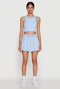 Womens Trendy Sleeveless Cropped Crew Neck Top with Contrast Trim,