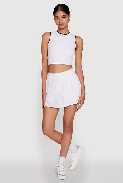 Womens Trendy High Waisted Mini Pleated Skirt, White, Size L