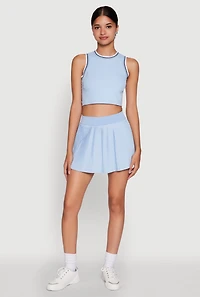 Womens Trendy High Waisted Mini Pleated Skirt, Blue, Size XL