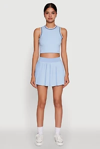 Womens Trendy High Waisted Mini Pleated Skirt, Blue, Size XL