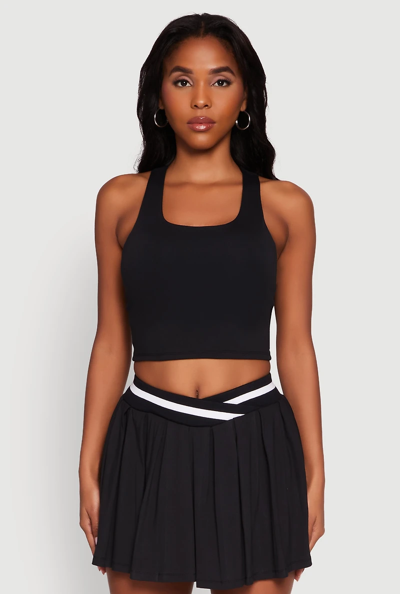 Womens Racerback Scoop Neck Crop Top, Black, Size S
