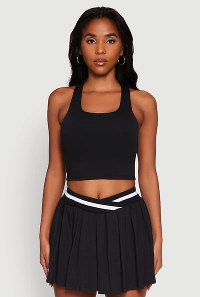 Womens Racerback Scoop Neck Crop Top, Black, Size S