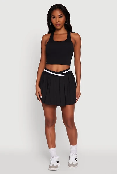 Womens High Waisted Contrast Trim Mini Pleated Skort, Black, Size S