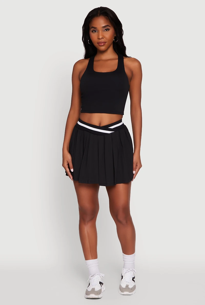 High Waisted Contrast Trim Mini Pleated Skort