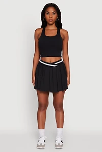 Womens High Waisted Contrast Trim Mini Pleated Skort, Black, Size S
