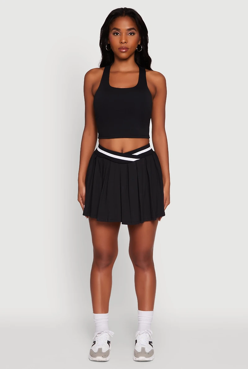 Womens High Waisted Contrast Trim Mini Pleated Skort, Black, Size L