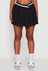Womens High Waisted Contrast Trim Mini Pleated Skort, Black, Size S
