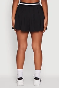Womens High Waisted Contrast Trim Mini Pleated Skort, Black, Size L
