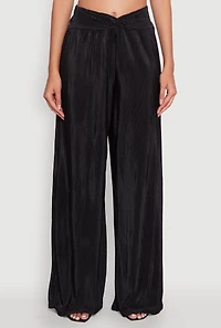 Womens Stylish Plisse High Waisted Palazzo Pants with Twist Front Waist, M