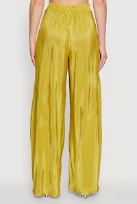 Womens Stylish Plisse High Waisted Palazzo Pants with Twist Front Waist, Green, Size S