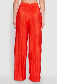 Womens Stylish Plisse High Waisted Palazzo Pants with Twist Front Waist, Orange, Size S