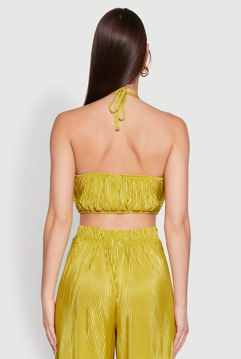 Stylish Halter Top Cropped Hem and Plisse Fabric