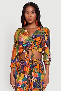 Womens Floral Print Button Front Blouse, Multi, Size L