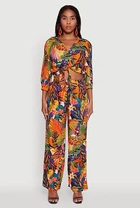 Womens Floral Print Button Front Blouse, Multi, Size L