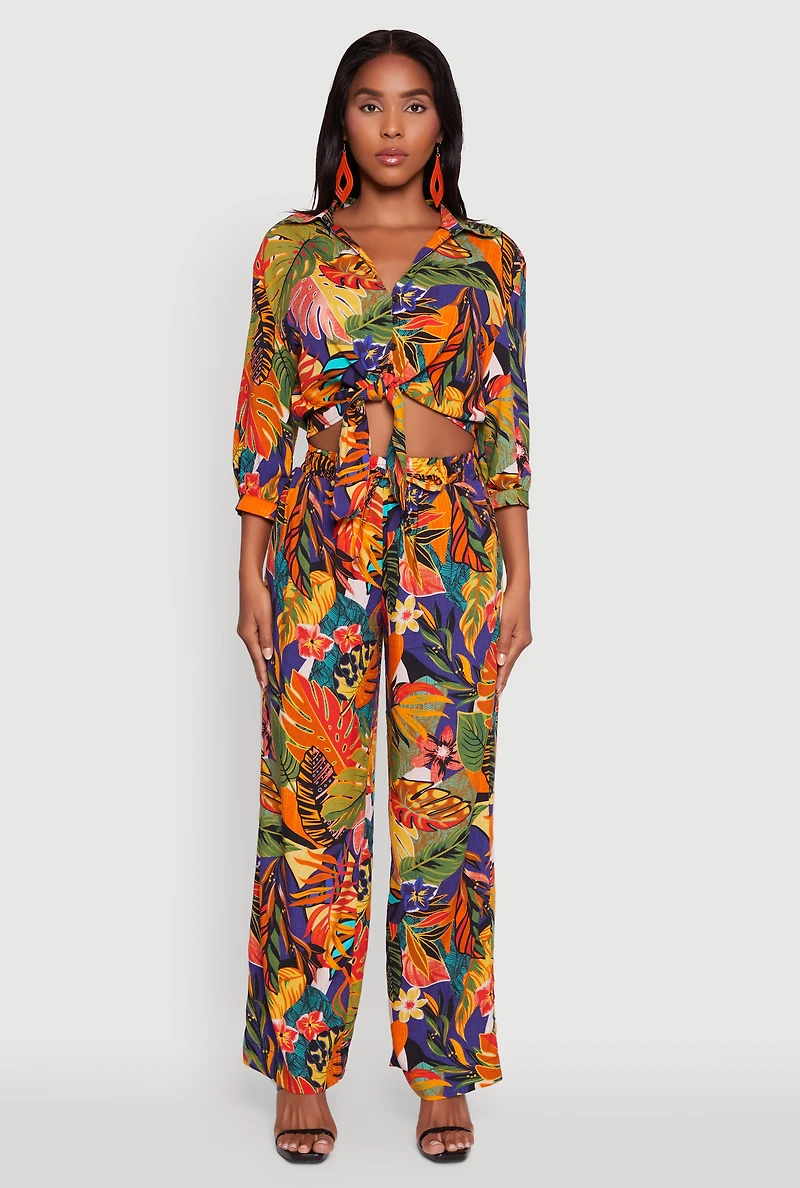 Floral Print Button Front Blouse